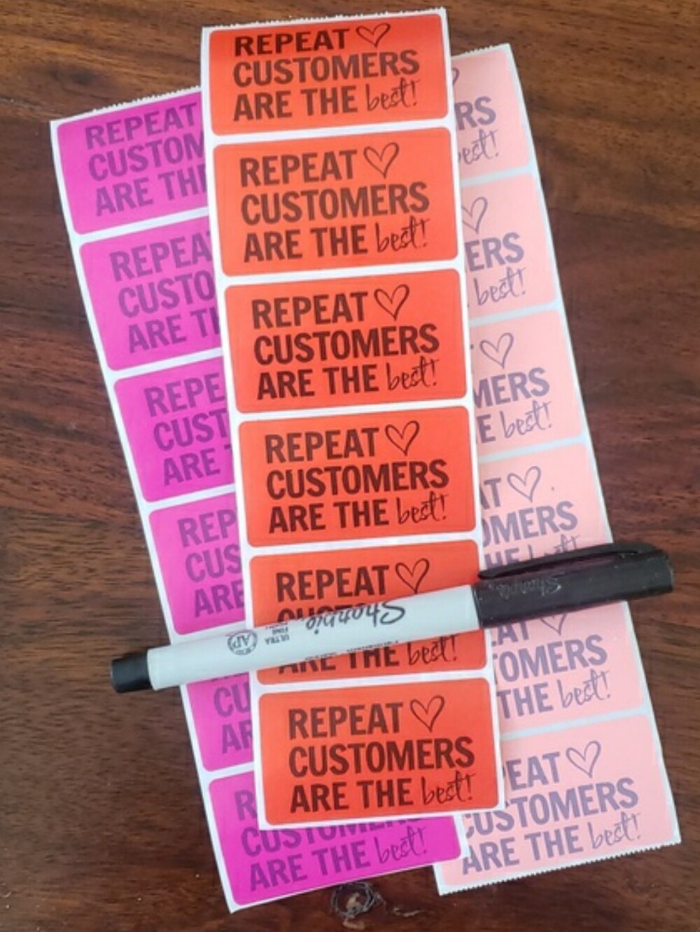 3/$15 Thank You Stickers | Repeat Customers Are the Best | Red & Pink Mix Set